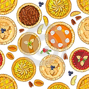 Seamless pattern with pies. The theme of autumn and thanksgiving