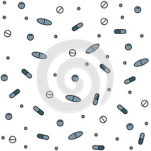 Seamless pattern with pills and tablets on white background