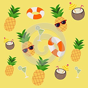 The seamless pattern of pineapple soda life ring in the summer theme