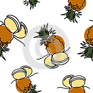 Seamless pattern with pineapples, line art illustration