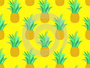 Seamless pattern with pineapples on a yellow background. Summer fruit pattern. Pineapple fruit. Tropical background for T-shirts,