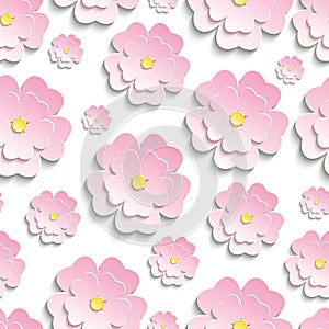 Seamless pattern with pink 3d sakura