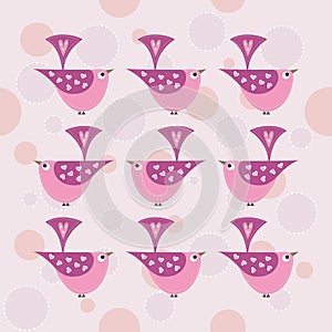Seamless pattern with pink bird