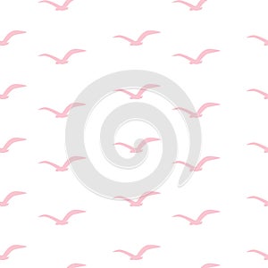 Seamless pattern with pink birds on a white background