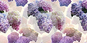 Seamless pattern of Pink, blue, lilac, violet, purple Hydrangea flower