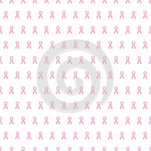 Seamless pattern with pink cancer ribbons. Breast Cancer Awareness Month pink and white background. Cancer ribbon symbol. Cancer