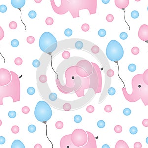Seamless pattern with pink elephant vector and balloons
