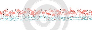 Seamless pattern with pink flamingo