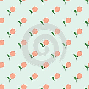 Seamless pattern with pink flowers on blue background; vector illustration.