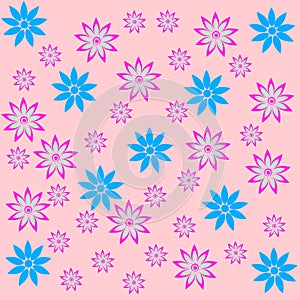 Seamless pattern with pink flowers texture illustration background. Colorful decoration elements