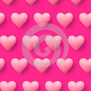 Seamless pattern pink heart continuously on pink vector background. Repeating hearts texture for gift or screen background of love