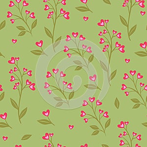 Seamless pattern with pink heart flowers. Vector graphics