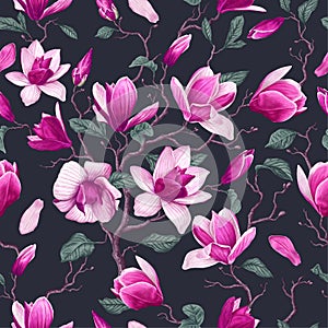 Seamless_Pattern_Pink_Magnolia_Dark_Background