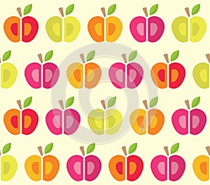 Seamless pattern with pink and orange apples