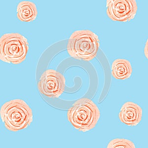 seamless pattern of pink pastel rose watercolor for isolate blue