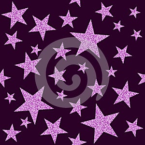 Seamless pattern with pink pentagonal stars on black background