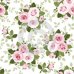 Seamless pattern with pink roses.