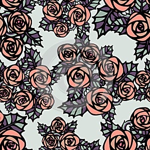 Seamless pattern with pink roses photo
