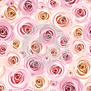 Seamless pattern with pink roses. Vector illustration.