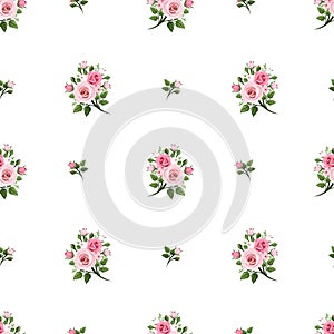 Seamless pattern with pink roses. Vector illustration.