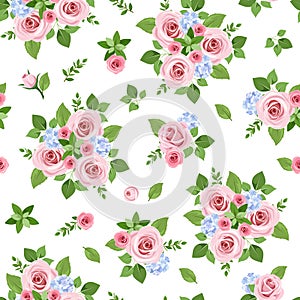 Seamless pattern with pink roses. Vector illustration.