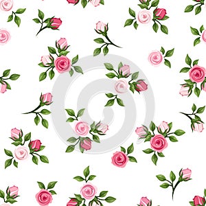 Seamless pattern with pink roses. Vector illustration.