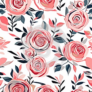 Seamless pattern with pink roses on a white background. Vector illustration. AI Generated