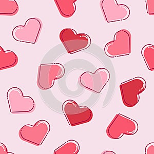 Seamless pattern with pink valentines day hearts, hearts background for kids. Modern flat design.