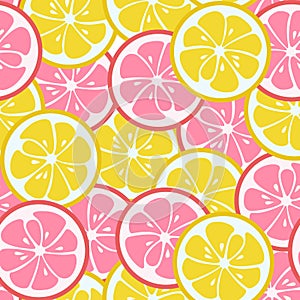 Seamless pattern with pink and yellow citrus