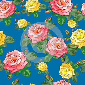 Seamless pattern with pink,yellow roses