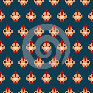 Seamless pattern pixel art rooster