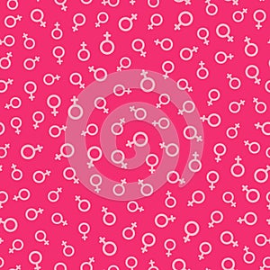 Seamless pattern of planetary sign of Venus for female gender symbols on pink background. Girl power, feminism, sisterhood concept