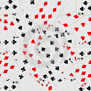 Seamless pattern with playing cards in chaos. Card deck repeated background.