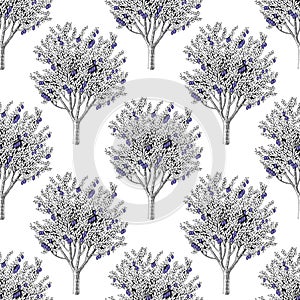 Seamless pattern with plum trees