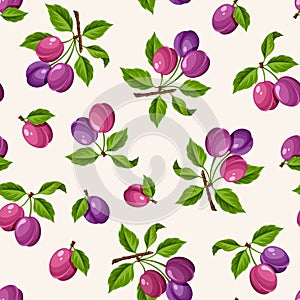 Seamless pattern with plums. Vector illustration.