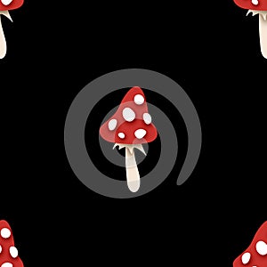 Seamless Pattern with Poisonous Mushroom, Fly Agaric