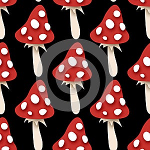 Seamless Pattern with Poisonous Mushroom, Fly Agaric