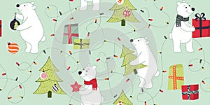 Seamless pattern with polar bears in retro style.