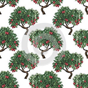 Seamless pattern with pomegranate trees