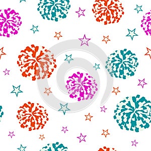 Seamless pattern with pompoms and stars photo