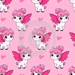 Seamless pattern with pony and hearts. Vector tile