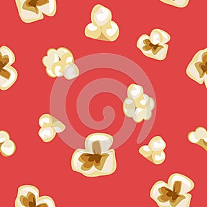 Seamless pattern with popcorn on red background