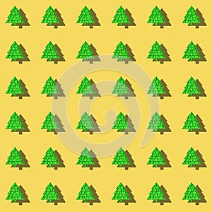 Seamless pattern of popular child anti stress pop it toy in form of green Xmas tree on yellow.