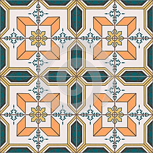 Seamless pattern with Portuguese tiles. Azulejo