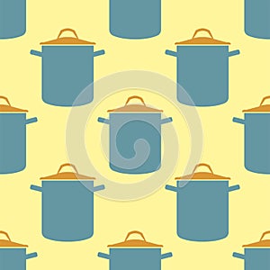 Seamless pattern pot vector saucepan background for kitchen cook food kitchenware utensil, soup, casserole pan design