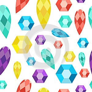 Seamless pattern precious stones, gems, diamonds, crystals.