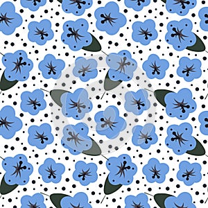 Seamless pattern, print, drawn delicate blue small wild flowers forget-me-not. Decor for textiles, wallpapers