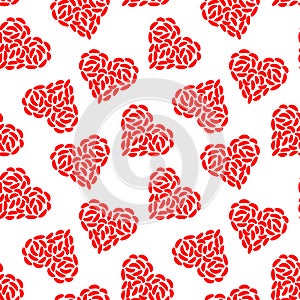 Seamless pattern, print love, abstract red hearts with polka dots on a white background. Valentine\'s Day, wedding