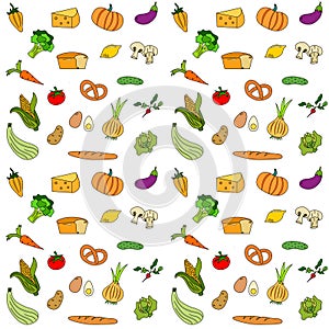 Seamless pattern of products for healthy food. Healthy lifestyle. Vector illustration