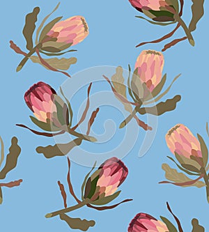 Seamless pattern with protea flower.